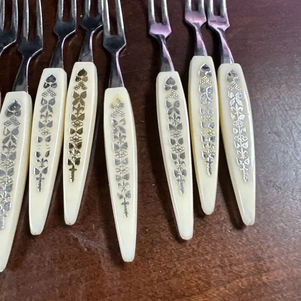 Vintage Mini Fork Stainless Steel With Decorative Handles Set Of 12 Appetizers